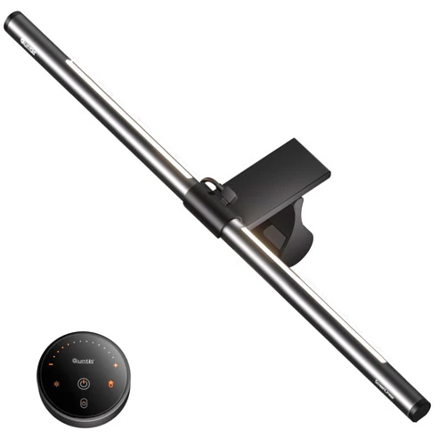 Quntis Monitor Light Bar with Remote, 20.1'' Dual Light Screen Light Bar, Sliding Weighted Clip Fit for All Screens, Adjustable Stepless Dimming, Eye Caring No Glare Gaming Work Desk Lamp, Gray