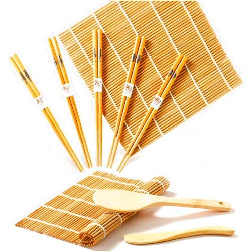 Delamu Sushi Making Kit, Bamboo Sushi Mat, Including 2 Sushi Rolling Mats, 5 Pairs of Chopsticks, 1 Paddle, 1 Spreader, 1 Beginner Guide PDF, Beginner Sushi Kit, Sushi Plates