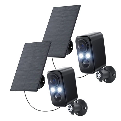 IHOXTX Security Cameras Wireless Outdoor, Flood Light Solar Cameras for Home Security, Home Camera with Color Night Vision, PIR Human Detection, 2-Way Talk, IP66 Waterproof (2Packs-Black)