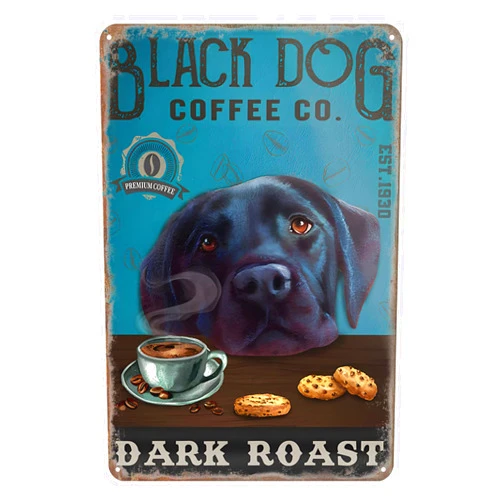 Gnelde Retro Metal Sign Labrador Retriever Dog Dark Roast Rustic Decor Vintage Tin Sign Home Kitchen Bar Cafe Club Cave Wall Decor Dog Tin Sign 8x12 Inch