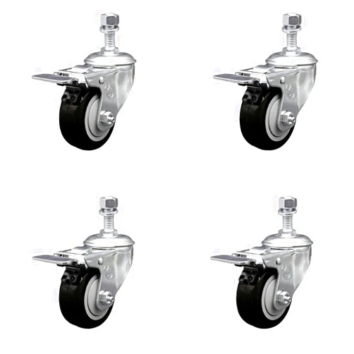 Service Caster Stainless Steel Polyurethane Swivel Threaded Stem Caster Set of 4 w/3.5