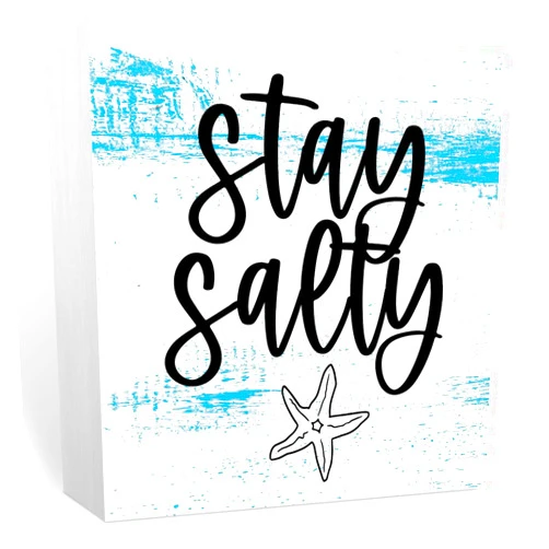 MIGUMUTU Summer Decor Summer Decorations for Home Office Desk Cubicle Shelf Decor Stay Salty Sign Beach Decor Coastal Decor Starfish Decor Decor for Beach House Beach Sign Gift 5 X 5 Inch