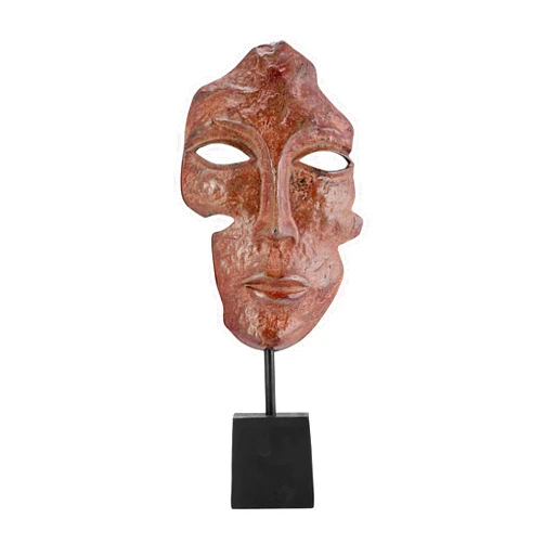 Benzara Benjara 21 Inch Sculpture, Partial Face, Base, Brick Patina Metal Finish, Red, Black