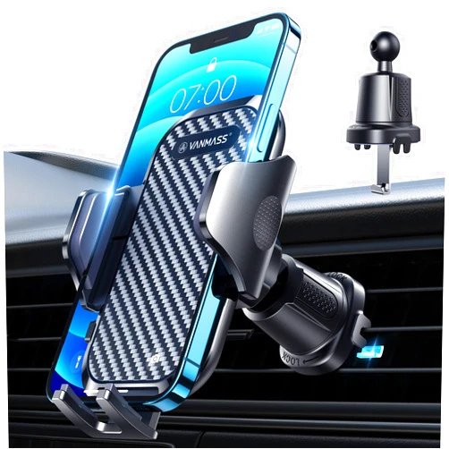 VANMASS Car Phone Holder Mount 2024 Upgraded [Patent Steel-Hook] Car Vent Phone Mount Clip Military-Grade Shockproof Cell Phone Car Mount Handsfree Truck Stand Vent Cradle for iPhone 15 Android,Black