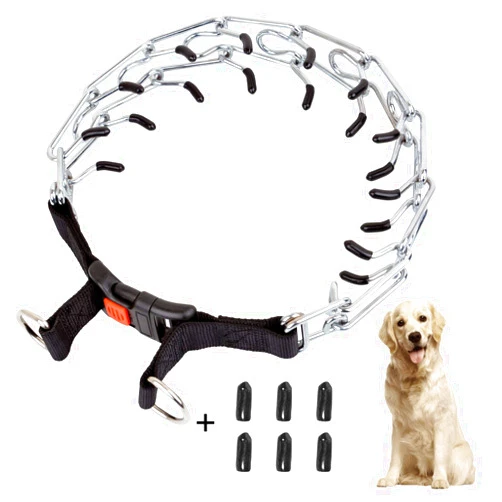 Wiotar Dog Prong Collar, Dog Choke Pinch Training Collar, Adjustable Stainless Steel Links with Comfort Rubber Tips, Quick Release Snap Buckle for Medium Large Dogs (Packed with 8 Extra Tips)
