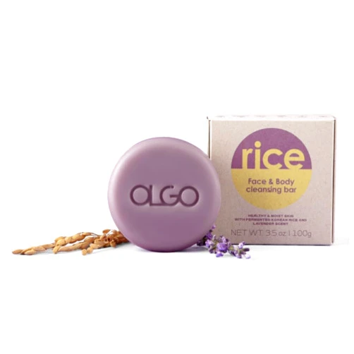 OLGO Rice Cleansing Bar 3.5 oz - Vegan certified solid cleansing bar for face and body | Healthy and moist skin with fermented Korean rice and lavender scent