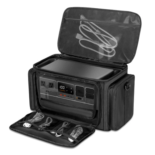 Trunab Portable Station Carrying Case Compatible with DJI 1000 Power Station Generator, Protective Shoulder Bag with Transparent Front Panel and Heat-Dissipating Side Zippers,Black