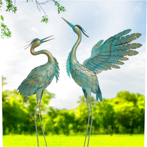 Oritty Crane Statues for Outdoor, Metal Heron Garden Statues Bird Yard Art, Standing Sculptures for Yard Lawn Pond Garden Decor, 38-42 Inch Set of 2, Cyan