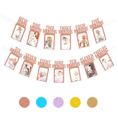 CZBZYMYYY First Birthday Decorations for Baby from Newborn to 12 Months, 1st Birthday Photo Banner Baby Monthly Milestone, Birthday Photo Banner Decorations Children's Party Supplies (Rose Gold)