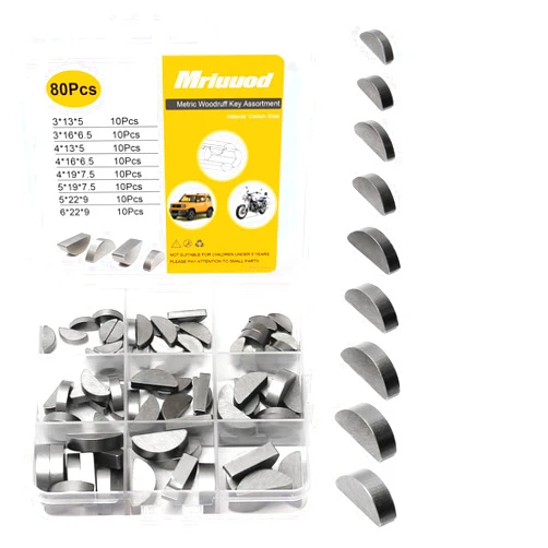 Mriuuod 80pcs Woodruff Key Assortment Kit, Metirc, Woodruff Semicircle Key, Carbon Steel, Black, Half Moon Key, Keyway Shaft Crank Keys Parallel Drive for Flywheel Key Pulley Fasteners