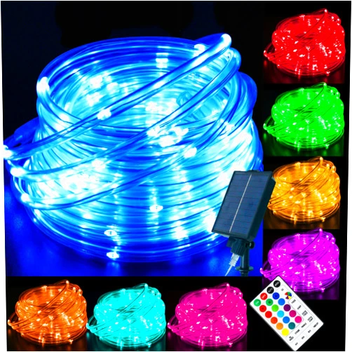 LitHome 18 Colors 33FT Solar Rope Lights Outdoor Waterproof LED, Color Changing 100 LED Rope Lights Blue Green Pink Fairy String Tube Lights Remote Timer for Garden Fence Tree Party Christmas Holiday Decor