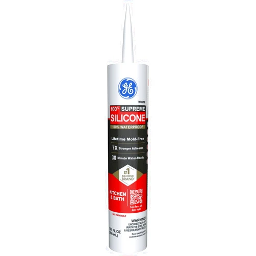 GE Supreme Silicone Caulk for Kitchen & Bathroom - 100% Waterproof Silicone Sealant, 7X Stronger Adhesion, Shrink & Crack Proof - 10 oz Cartridge, White, Pack of 1