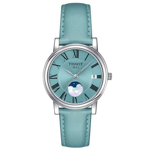 Tissot Womens Carson Premium Lady Moonphase Swiss Quartz Watch, Blue, Leather, 16 (T1222231635300)