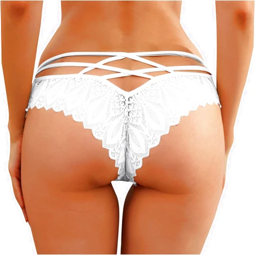 Generic Cheeky Underwear For Women Breathable Ultra Thin V-Back Criss Cross Underpants Scallop Trim Plus Size Bowknot Knickers