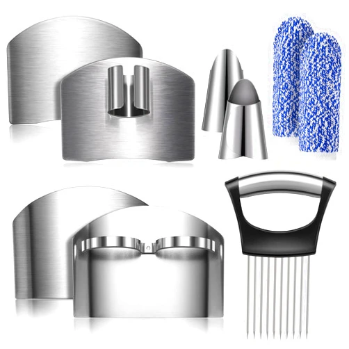 CHENGU 9 Pieces Finger Guard for Cutting Vegetables, Stainless Steel Finger Protector, Knife Finger Protector, Thumb Guard Peelers for Onion Holder Slicer Kitchen Tool Avoid Hurting When Slicing and Chopping