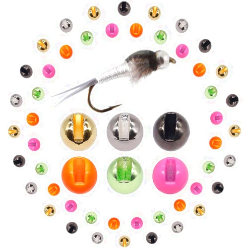 XFISHMAN Tungsten-Slot-Beads-Fly-Tying-Beads-Heads-Assortment Fly Tying Materials Nymph for Fly Fishing Slotted Tungsten Beads 60 Pack