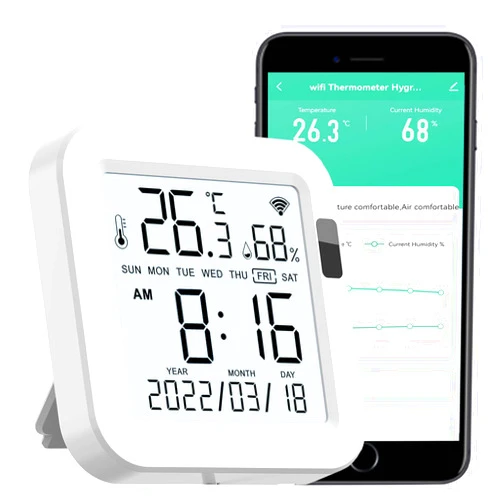 Gaoducash WiFi Temperature Humidity Monitor: Upgraded Smart Temperature and Humidity Sensor with Large Backlit LCD Screen & App Alerts, Indoor Thermometer Hygrometer Compatible with Alexa Google Assistant