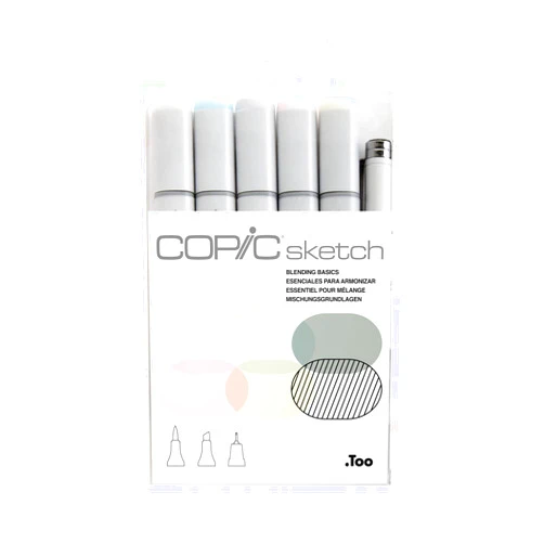 Copic Sketch, Alcohol-based Markers, 5 pcs + Multiliner Pen SP, Blending Basics