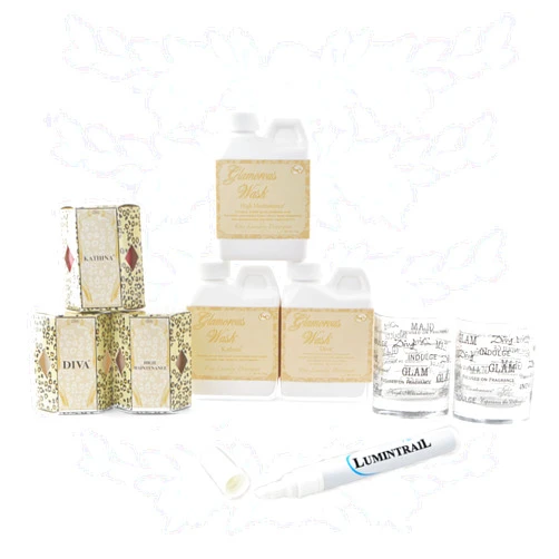 Lumintrail Tyler Candle Glamorous Gift Set with 3 Glamorous Wash, 3 Votive Candles, and 2 Votive Glasses, Bundle with Stain Remover Pen - Diva, High Maintenance, Kathina