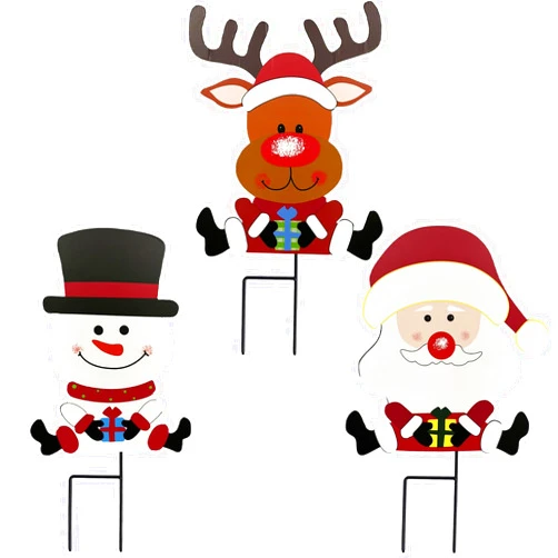 Jremreo 3 Pack Christmas Garden Stakes Outdoor Decorations, Snowman Santa Claus Reindeer Welcome Sign for Christmas Winter House Door Wall Outdoor Garden Outside Yard Lawn Patio Decor