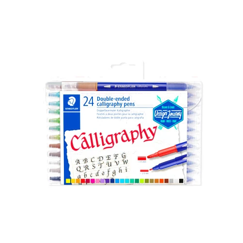 STAEDTLER 3005 TB24 Double-Ended Fibre-Tip Calligraphy Pens - Assorted Colours (Pack of 24)