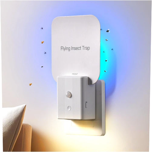 WAYSLA Fly Trap Indoor, 2 in 1 Plug in Fruit Fly Traps for Indoors with Auto Night Light Gnat Traps for House Indoor Flying Insect Trap for Fruit Flies Moths Mosquito (1 Device + 5 Glue Cards)