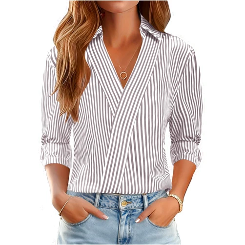 LOMON 3/4 Length Sleeve Womens Tops Dressy V Neck Collared Shirts Trendy Business Casual Work Blouses Vacation Outfits 2026