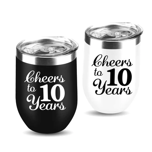 Joytumbler 10th Anniversary Wedding Gifts for Couple Wife Husband Gifts for Tin Wedding Ten Years Anniversary Decorations 10 Years Marriage Gifts for Couple 2 Pack Wine Tumbler 12 OZ