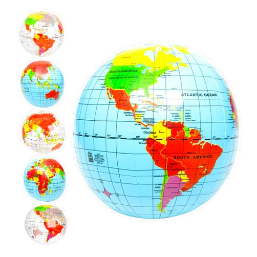 ArtCreativity Inflatable World Globe Ball Set Set of 6 Print Blue and Clear - Colorful Earth Map, 16 Inch Inflatable Beachball for Pool, Summer Fun Toys for Kids, Learning and More
