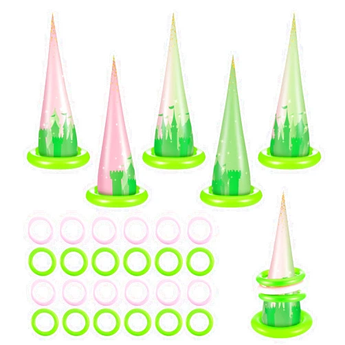 Jenaai 30 Pcs 6 Set Pink and Green Color Inflatable Hat Ring Toss Witch Party Favors Carnival Supply Include 6 Cones 24 Toss Rings for Pink and Green Themed Party Supplies Decoration