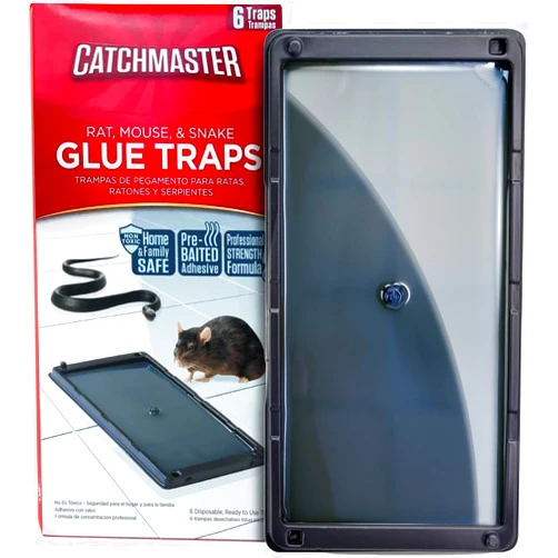 Catchmaster Rat & Mouse Glue Traps 6Pk, Large Bulk Glue Rat Traps, Mouse Traps Indoor for Home, Pre-Scented Adhesive Plastic Tray for Inside House, Snake, Mice, & Spider Traps, Pet Safe Pest Control