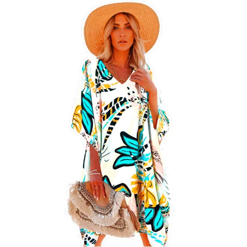 Moss Rose Women's Swimsuit Cover up Beach Kaftan for Bathing Suit with Floral Pattern