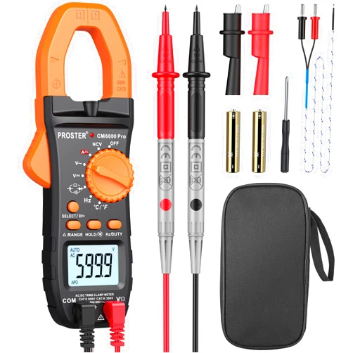 Proster Digital Clamp Meter 6000 Count - 800A DC AC Current AC/DC Voltage Multimter, TRMS NCV Continuity Capacitance Resistance Frequency Diode Hz Tester, with Test Leads, Alligator Clips