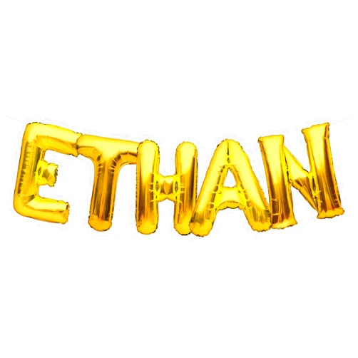 PartyForever ETHAN Balloon Banner Big 16 Inch Gold Foil Balloons Letters Name for Men and Boys Birthday Party Decorations and Wedding Supplies for Him