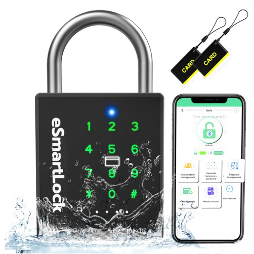 Pothunder Heavy Duty Smart Padlock, Bluetooth Padlock with Code and RFID, Outdoor Padlock with Key, Weatherproof Biometric Digital Lock for Gate, Sheds, Fence, Garage, Locker, Storage Unit