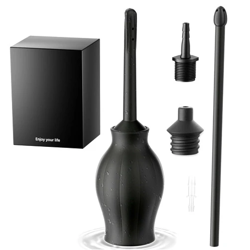 Smokitcen Silicone Enema Bulb Kit Amal Douche Cleaner for Men Women, 9.84in Enema Tub Connected to Shower Hole, 8.5oz Enima Bulb Vaginal Cleaner kit