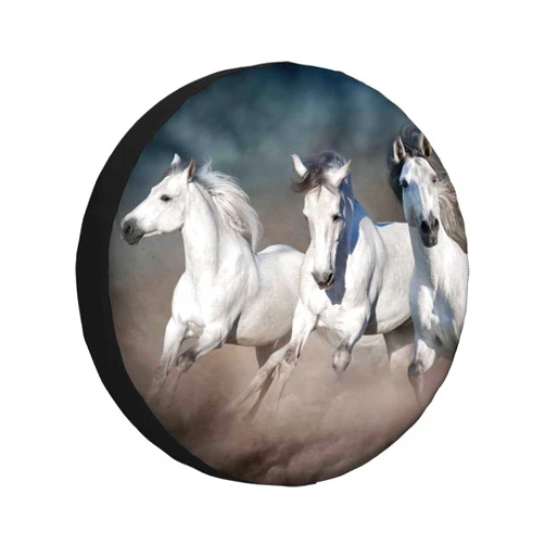 MIYASANG White Horse Spare Tire Cover Three Horses Run Gallop on Desert Dust Against Dark Sky Weatherproof Universal Wheel Protectors Camper Tire Covers for Trailer Rv Travel(17 inch)