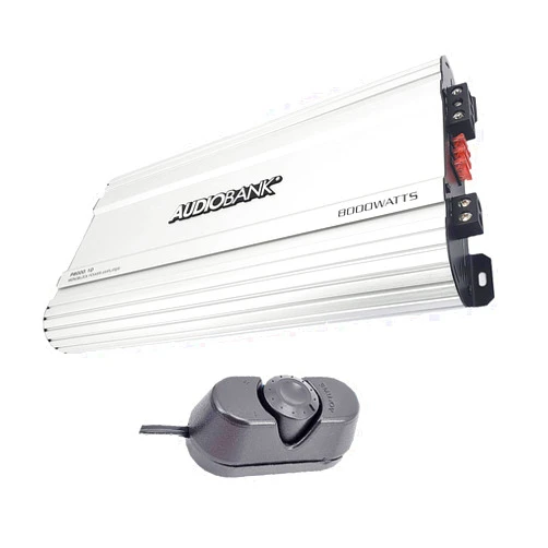 Audiobank Monoblock 8000 WATTS Amp Class D 1ohm Car Audio Stereo Amplifier Remote Turn On/Off Circuit/Heavy-Duty Aluminium Alloy Heatsink Power and Protection Indicator P8001