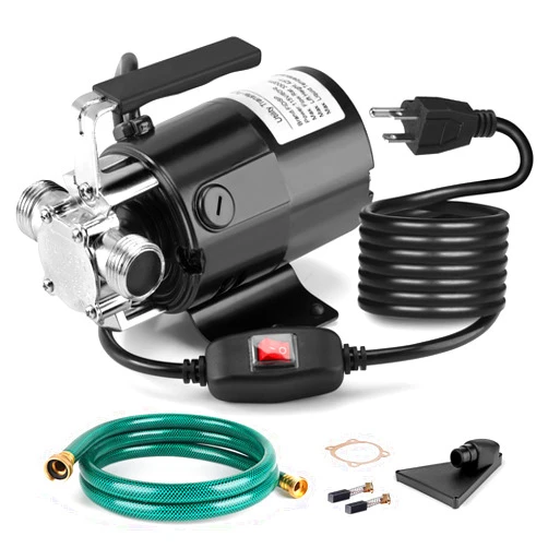 FIDISP Water Transfer Pump, 115V 1/10HP Electric Utility Pump with On/Off Switch 1 * 6ft Water Hoses Kit for Removing Water from Garden Pools Aquariums Hot Tub Draining 1/8’’ Low Suction
