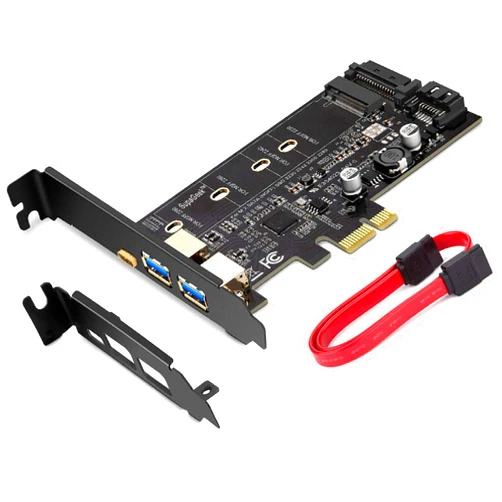 MZHOU PCI-E to USB 3.0 PCI Express Card incl.1 USB C and 2 USB A Ports,Type B, NVME not Supported, SATA Input, NGFF Output, SATA Protocol M.2 only, with Flat Bracket