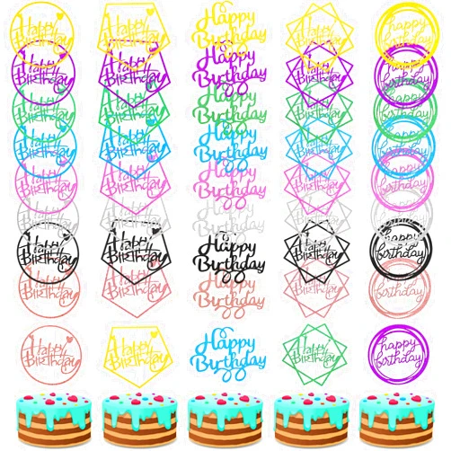 Boao 40 Pieces Happy Birthday Cake Toppers Glitter Birthday Cupcake Topper Assorted Color Cake Pick Decorations for Birthday Party Cake Desserts Pastries, 5 Styles