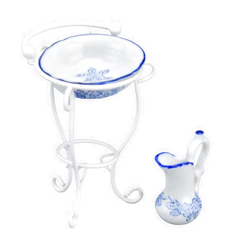 Zerodis Dollhouse Furniture Bathroom Set 1:12 Washbasin Stand Doll House Kettle and Basin Dollhouse Bathroom Accessories