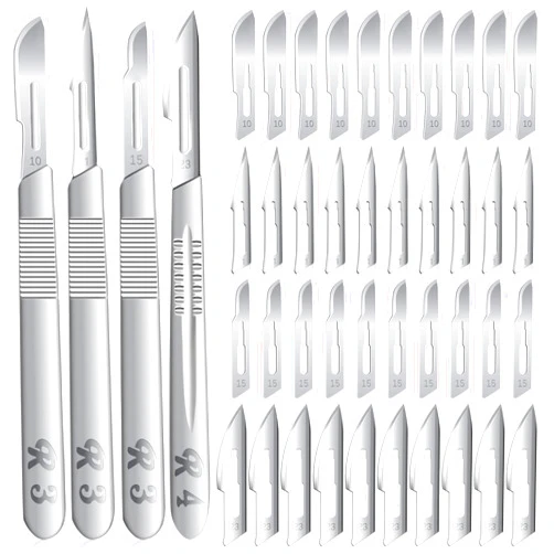 ZKKZOMA 80 PCS Scalpel Blades #10#11#15#23 Scalpels Surgical Blades with 4PCS Handle & Storage Box,Individually Wrapped High Carbon Steel Blades for Sculpting, Cutting,Crafts & More