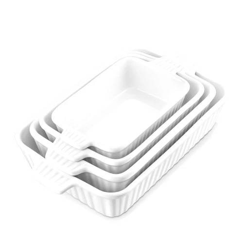 MALACASA Casserole Dishes for Oven, Porcelain Baking Dishes, Ceramic Bakeware Sets of 4, Rectangular Lasagna Pans Deep with Handles for Baking Cake Kitchen, White (9.4