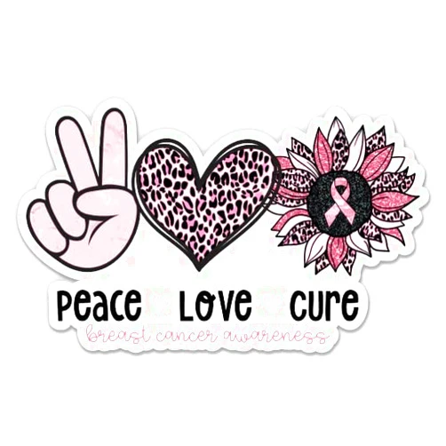 Sticker Mine Peace Love Cure Breast Cancer Awareness Sticker - 3