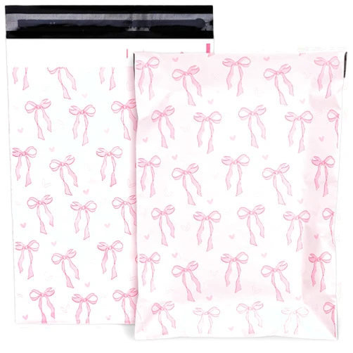 JarThenaAMCS 100Pcs Pink Bows Poly Mailers Cute Bows and Heart Design Packing Bag with Self-Sealing Gift Wrap Envelopes for Small Business Boutique Clothing