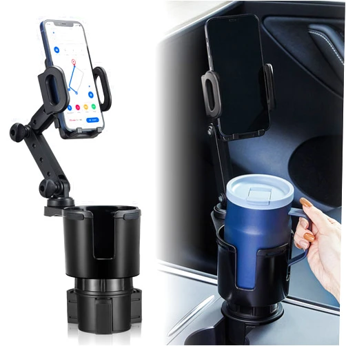 This Hill Car Cup Holder Expander Adjustable Base with Phone Mount THIS HILL 360° Rotation Cup Holder Cell Phone Holder for Car Compatible with iPhone All Smartphones