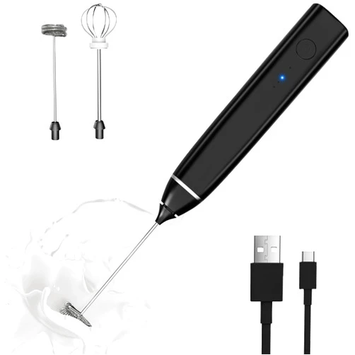 Laposso Milk Frother Rechargeable Handheld Electric Whisk Coffee Frother Mixer with 2 Stainless whisks 3 Speed Adjustable Foam Maker Blender for Coffee Matcha Latte Cappuccino(Deep Black)