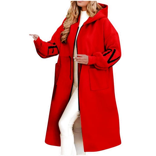 Generic Womens Outerwear Hoodies Trench Coat for Women Long Pleated Crochet Hooded Cardigan Fall Winter Outerwear 2024
