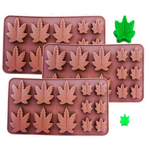 POPBLOSSOM SET OF 3 X Marijuana Shaped leaf design Silicone Lollipop Gummy Brownies Hard Candy Edible leaf Mold Ice Cube Chocolate Soap Candle Tray Party maker (3x Brown Molds)